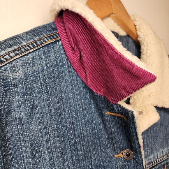 Vintage LL Bean Denim Jacket Sherpa Lined Womens Large Chore Cottagecore - Picture 4 of 16